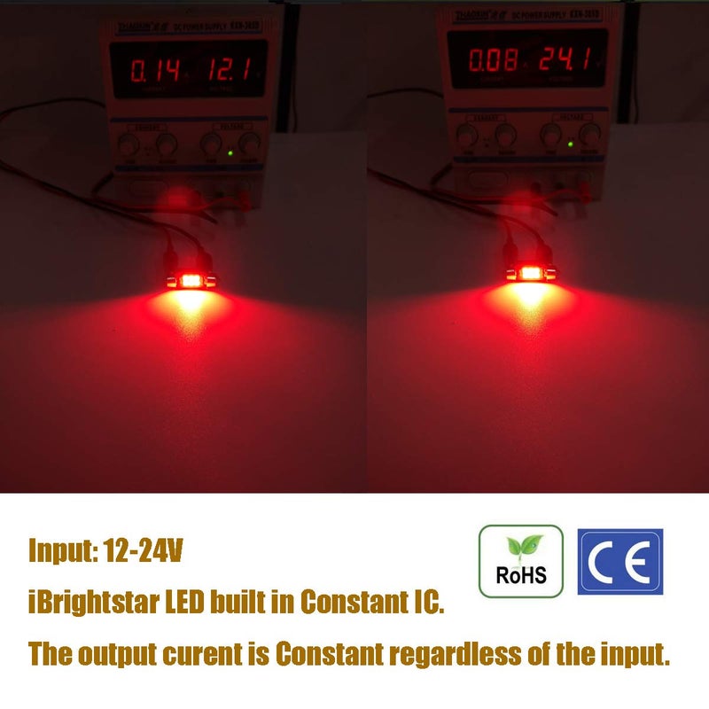 iBrightstar 9-30V Extremely Bright DE3175 DE3021 Festoon LED Bulbs Error Free 1.25" 31mm for Interior Map Dome Lights and License Plate Courtesy Lights, Red - Image 4